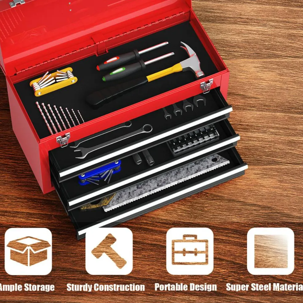 Portable Mechanic Tool Cabinet Box with 3 Drawers for Garage