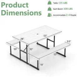 Portable Picnic Dining Set with 2 Benches for 2-4 People, Ideal for Outdoors
