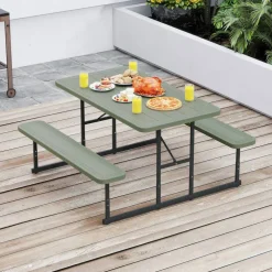 Portable Picnic Dining Set with 2 Benches for 2-4 People, Ideal for Outdoors