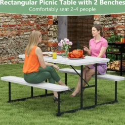 Portable Picnic Dining Set with 2 Benches for 2-4 People, Ideal for Outdoors