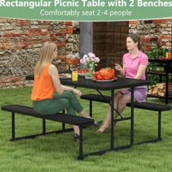 Portable Picnic Dining Set with 2 Benches for 2-4 People, Ideal for Outdoors