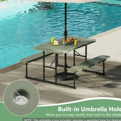 Portable Picnic Dining Set with 2 Benches for 2-4 People, Ideal for Outdoors