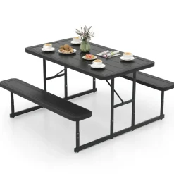Portable Picnic Dining Set with 2 Benches for 2-4 People, Ideal for Outdoors
