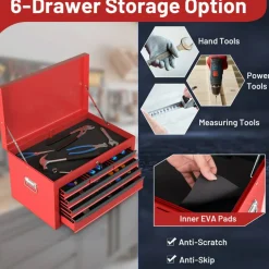 Portable Steel Toolbox 6 Drawer Ball Bearing Slides 120 lb Capacity