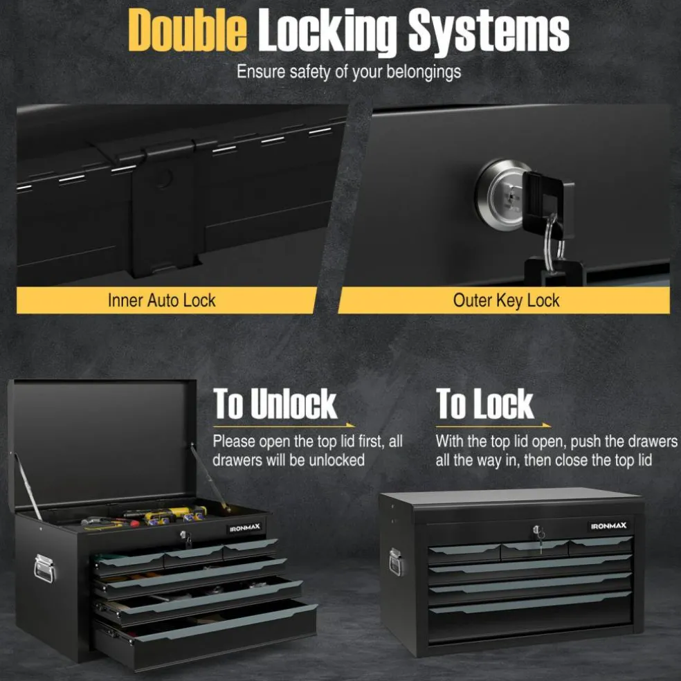 Portable Steel Toolbox 6 Drawer Ball Bearing Slides 120 lb Capacity