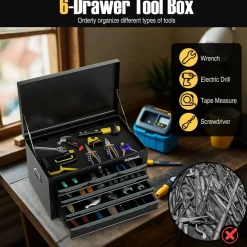 Portable Steel Toolbox 6 Drawer Ball Bearing Slides 120 lb Capacity