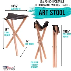 Portable Three Leg Wood Artist Folding Stool with Saddle Leather Seat