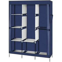 Portable Wardrobe Closet with 8 Shelves, Non-Woven Fabric Clothes Storage Organizer with Hanging Rail and Dust proof Cover