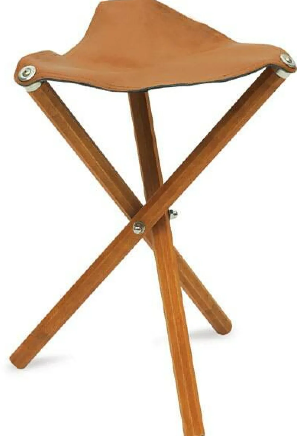 Portable Wooden Folding Stool - Leather Seat
