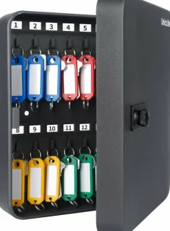28 Position Key Cabinet with Combination Lock Resettable Black Digital Security Storage Box Steel Key Organizer with Colorful Key Tag Labels Stickers and Hooks