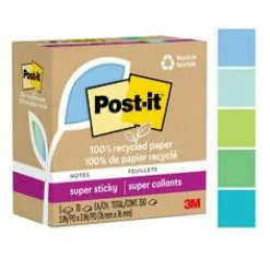 Post-it® Super Sticky Recycled Notes 654R-5SST, 3 in x 3 in (76 mm x 76 mm), 100% PEFC, SGSCH-PEFC-COC-110078