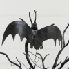 16" Pre-Lit Artificial Halloween Black Spooky Twig Tree with Bats and 20 Orange & Purple LED Lights