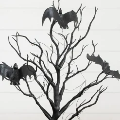 16" Pre-Lit Artificial Halloween Black Spooky Twig Tree with Bats and 20 Orange & Purple LED Lights