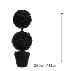 Pre-Lit Black Boxwood Ball UV Resistant Topiary by Ashland®