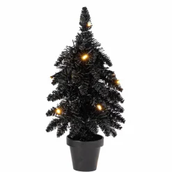 Pre-Lit Black Potted Tinsel Tree, Color Changing LED Lights by Ashland®