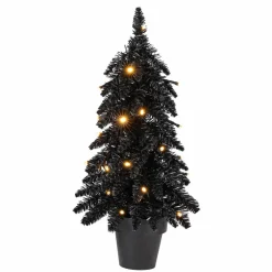 Pre-Lit Black Potted Tinsel Tree, Color Changing LED Lights by Ashland®