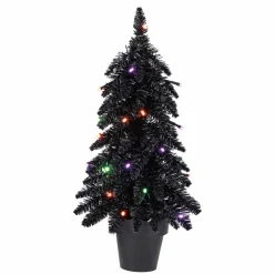 Pre-Lit Black Potted Tinsel Tree, Color Changing LED Lights by Ashland®
