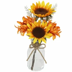 11" Premade Yellow & Orange Sunflower & Mum in Glass Bottle by Ashland®