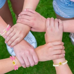 Preppy Bracelets Set Colorful White Gold Smile Heart Star Polymer Beaded Pearl Clay Stackable Charm Y2K Kidcore Aesthetic Summer Beach Bohemian Stretch Layering Bracelets Jewelry for Girls Women Teens (Pink)