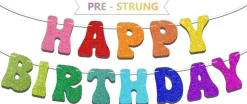Pre-Strung Rainbow Happy Birthday Banner - NO DIY - Colorful Rainbow Party Banner Decorations, Glitter Birthday Party Garland