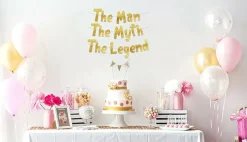 Pre-Strung The Man The Myth The Legend Gold Glitter Banner - Retirement Decorations for Men and Women - Retirement Party Supplies and Gifts