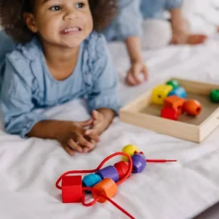 Primary Lacing Beads - Educational Toy With 30 Wooden Beads and 2 Laces - Beads For Toddlers, Fine Motor Skills Lacing Toys For Toddlers And Kids Ages 3+, 8inx8inx2in, Multi
