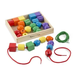 Primary Lacing Beads - Educational Toy With 30 Wooden Beads and 2 Laces - Beads For Toddlers, Fine Motor Skills Lacing Toys For Toddlers And Kids Ages 3+, 8inx8inx2in, Multi