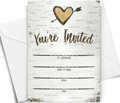 Printed Party Fill-in Invitations and Envelopes, Rustic Birch, Set of 25