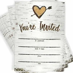 Printed Party Fill-in Invitations and Envelopes, Rustic Birch, Set of 25