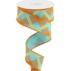 1.5" Printed Plaid: Light Teal (10 Yards)