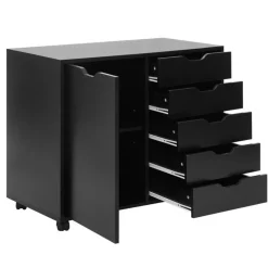 Printer Stand with 5 Drawers and Cabinet, Mobile Office Storage Cabinet with Adjustable Shelf, Rolling File Organizer with Locking Casters for Home Office