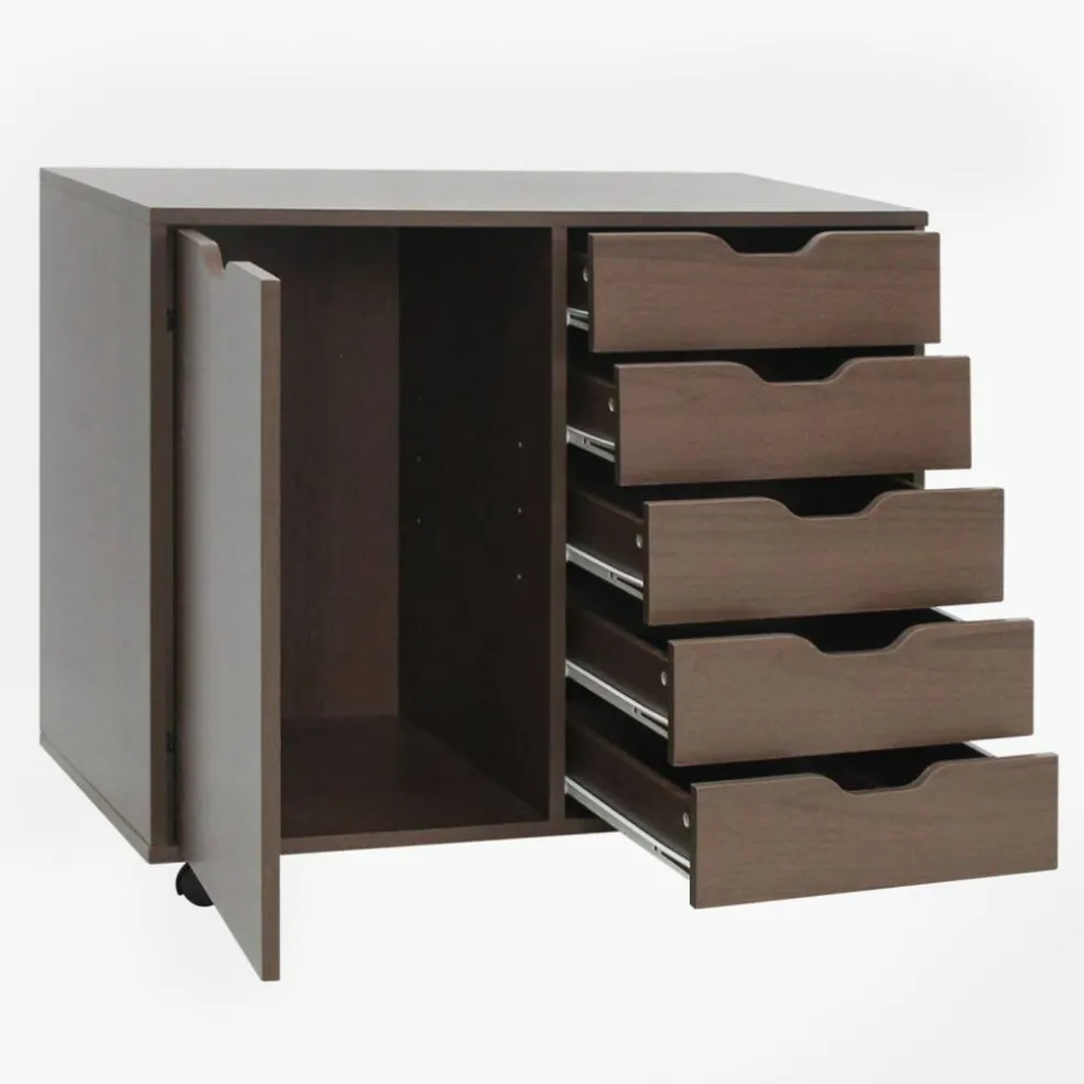 Printer Stand with 5 Drawers and Cabinet, Mobile Office Storage Cabinet with Adjustable Shelf, Rolling File Organizer with Locking Casters for Home Office