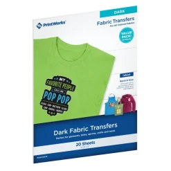 Printworks Dark T-Shirt Transfers for Inkjet Printers, 20 Sheets, 8 ½” x 11” (00545-1)