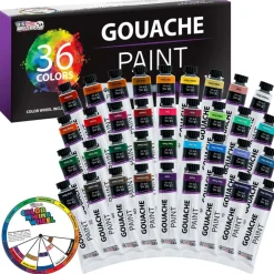 Professional 36-Color Gouache Paint Set in Large 18ml Tubes & Color Mixing Wheel - Gouache Paint Tubes for Artists, Students, Beginners