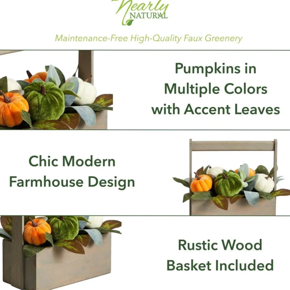 10" Pumpkin Autumn Arrangement In Wood Basket