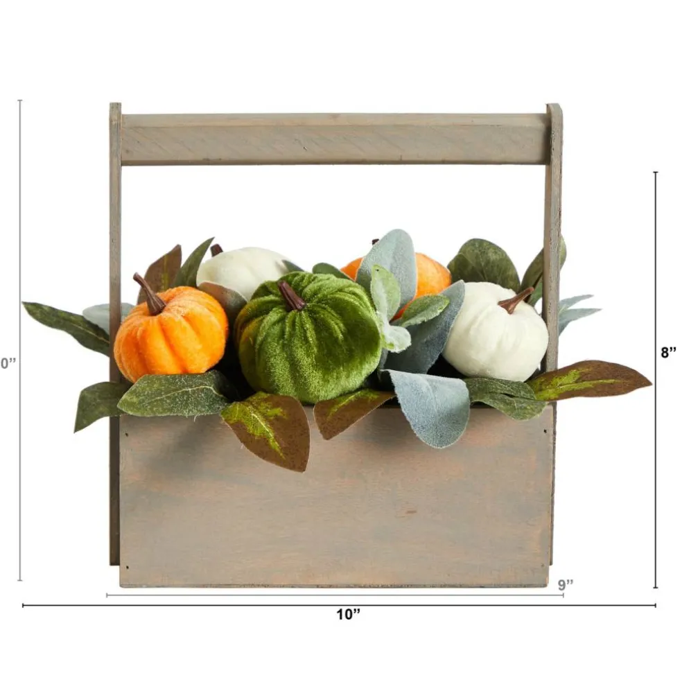 10" Pumpkin Autumn Arrangement In Wood Basket