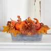 12" Pumpkin & Berries Autumn Harvest Arrangement In Washed Vase
