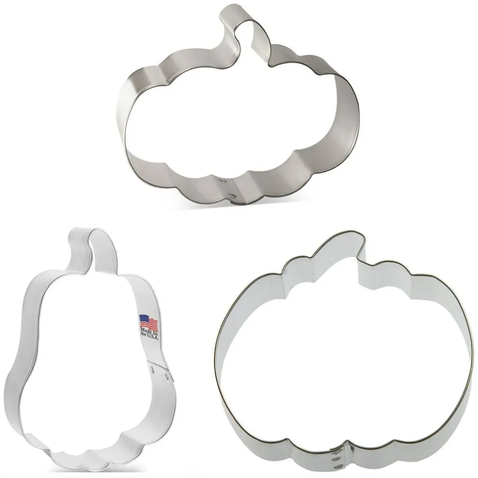 Pumpkin Cookie Cutter 3 Pc Set, CookieCutter.com, Tin Plated Steel, Handmade in the USA