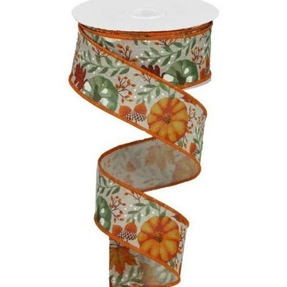 1.5" Pumpkin Foliage Ribbon: Light Natural (10 Yards)