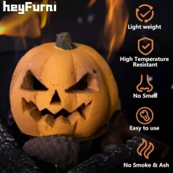 Pumpkin Gas Log, Ceramic Fire Lgs for Ventless & Vent Free, Propane, Gel, Ethanol, Electric, Outdoor Fireplace Fire Pit, Halloween Décor,1-Pack