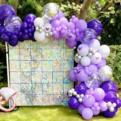 Purple Balloon Garland Arch Kit 136 Pcs, Light Purple Dark Purple Metallic Chrome Balloons with Garland Strip & Glue Dots, Assorted Size Latex Balloons for Birthday, Graduation, Baby Shower and Party Decor