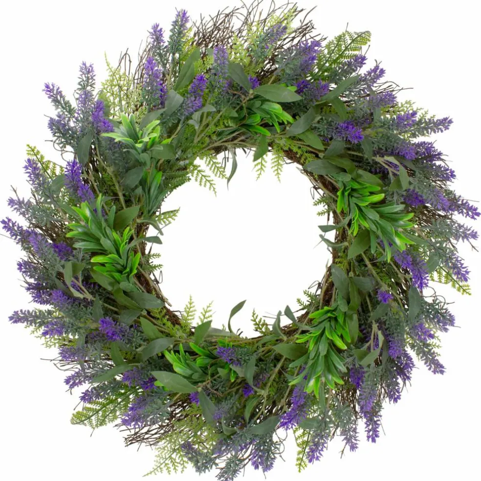 24" Purple Lavender & Spring Foliage Artificial Floral Wreath