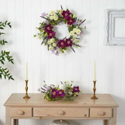 22'' Purple & White Mixed Flower Wreath