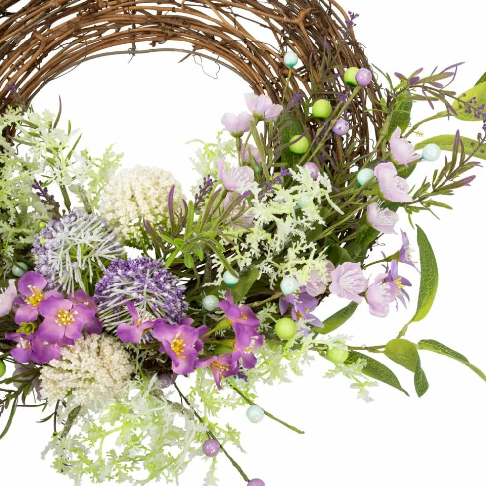 24" Purple Wildflower & Berry Half Spring Wreath