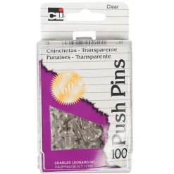 Push Pins, Clear, 100/Pack