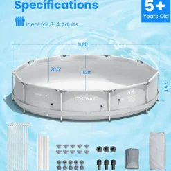PVC Round Above Ground Pool with Pool Cover for Kids and Adults