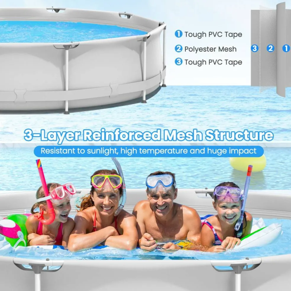 PVC Round Above Ground Pool with Pool Cover for Kids and Adults