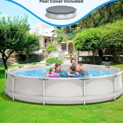 PVC Round Above Ground Pool with Pool Cover for Kids and Adults