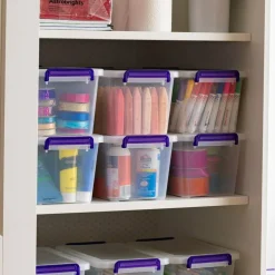 5 Qt. Plastic Craft Storage Container Bins with Lids, 6 Pack, Small Art & Office Supply Organizer Tote, Sensory Bins & Boxes for Home & University, Stackable, Carry Handle, Clear