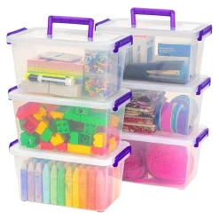 5 Qt. Plastic Craft Storage Container Bins with Lids, 6 Pack, Small Art & Office Supply Organizer Tote, Sensory Bins & Boxes for Home & University, Stackable, Carry Handle, Clear